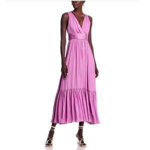 Kobi Halperin Ashton Ruched Waist Maxi Dress Tulip Pink Sleeveless V Neck S